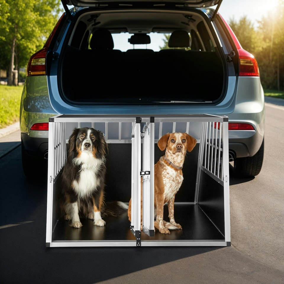 image 1 of Dog Crate Double - angled back wall, aluminium transport box, lockable