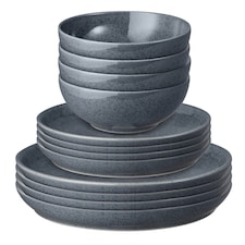 Dinner Set: 12 Piece Denby Dark Grey Speckle Dinner Set, Stoneware