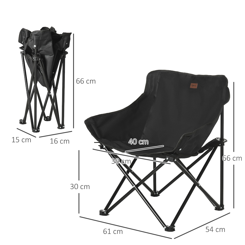 image 1 of Outsunny Folding Camping Chair with Carrying Bag and Storage Pocket, Black | Black | Black