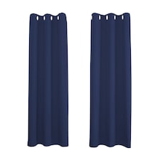 Midnight Blackout Curtains - Navy Blue Thermal Eyelet - 46 x 63 Drop - 2 Panel Blue