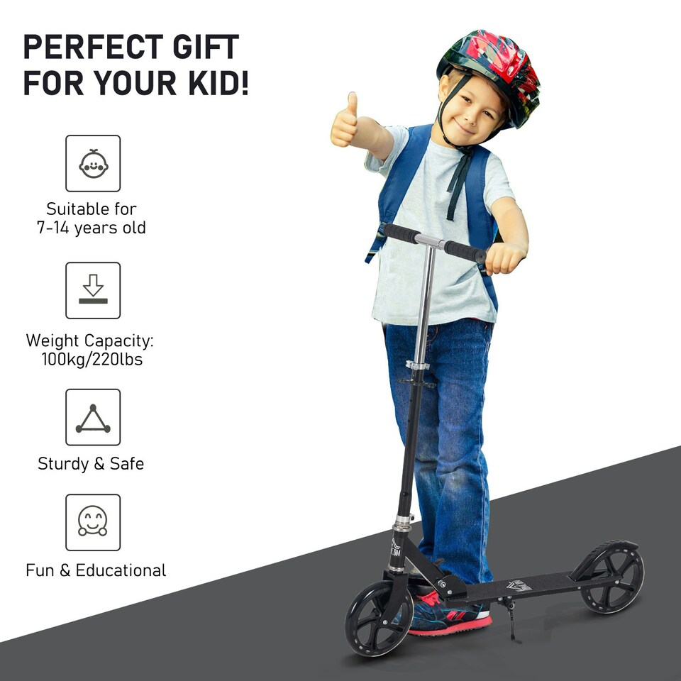 image 1 of HOMCOM Kids Scooter Ride On Toy Height Adjustable For 7-14 Years, Black