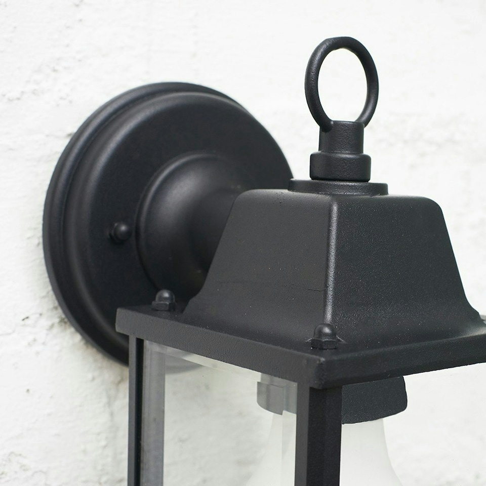 image 1 of ValueLights Modern IP23 Rated Black Metal And Glass Outdoor Security Wall Light Lantern