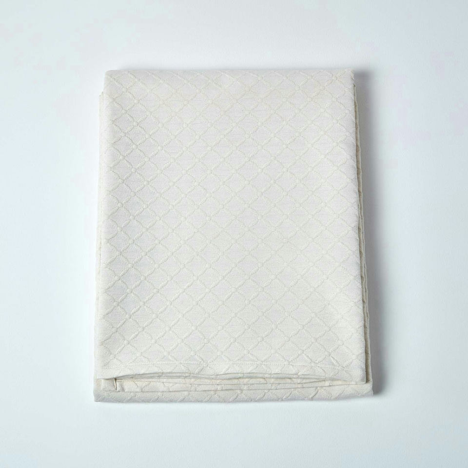 image 1 of Homescapes Cream Cotton Rich Metelassé Diamond Pattern Bedspread - Single | Cream