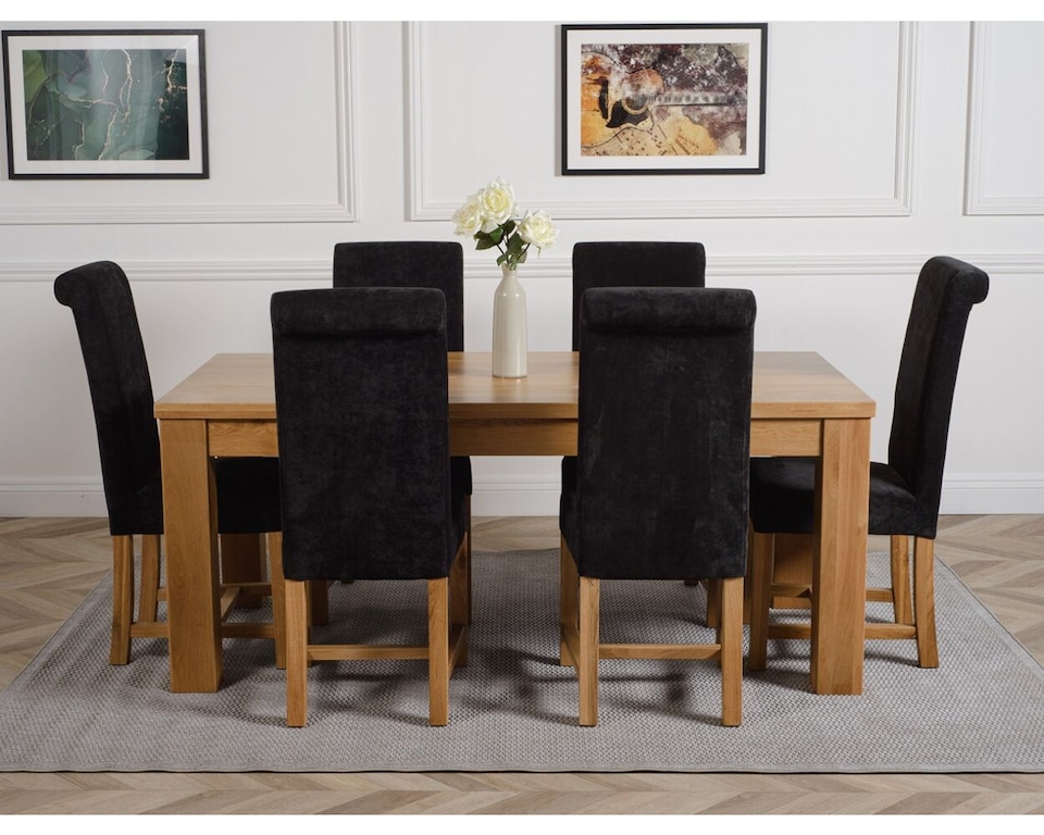 image 1 of Dakota 182 x 92cm Oak Large Dining Table and 6 Washington Fabric Chairs | Black | Black