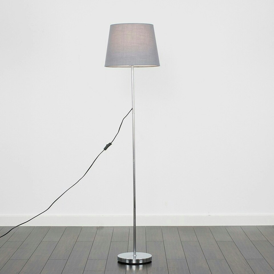 image 1 of ValueLights Charlie Chrome Floor Lamp Grey Taper Shade & Bulb Grey