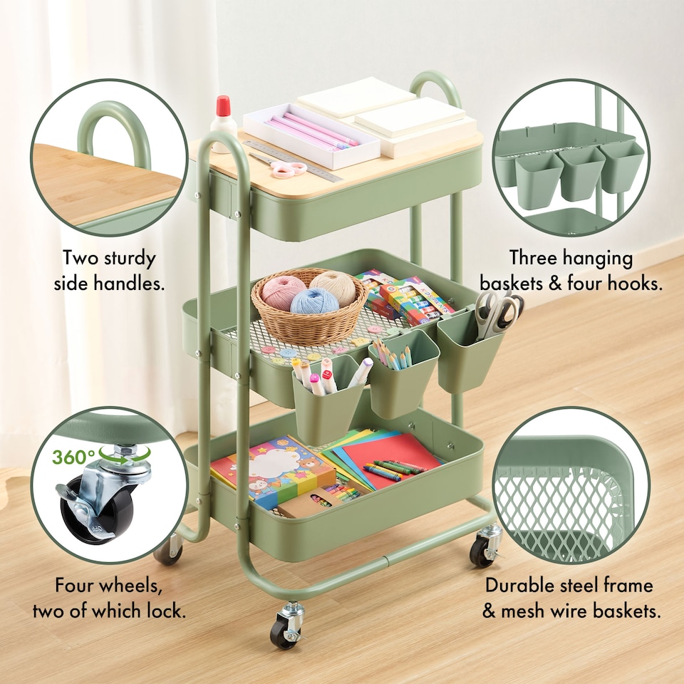 image 1 of Vonhaus Storage Trolley 3 Tier Bathroom & Kitchen Storage