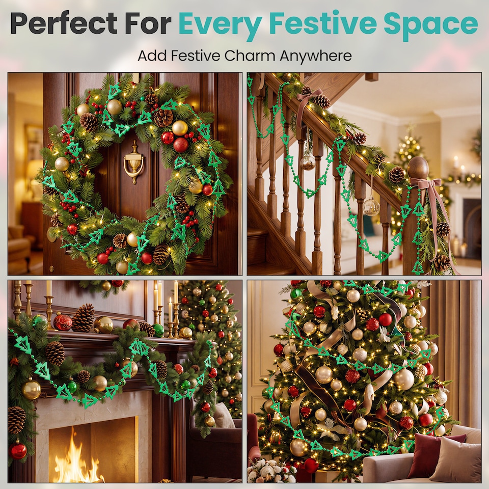 image 1 of 5M Christmas Tree Bead Garland, Metallic Hanging Chain Feastive Garland