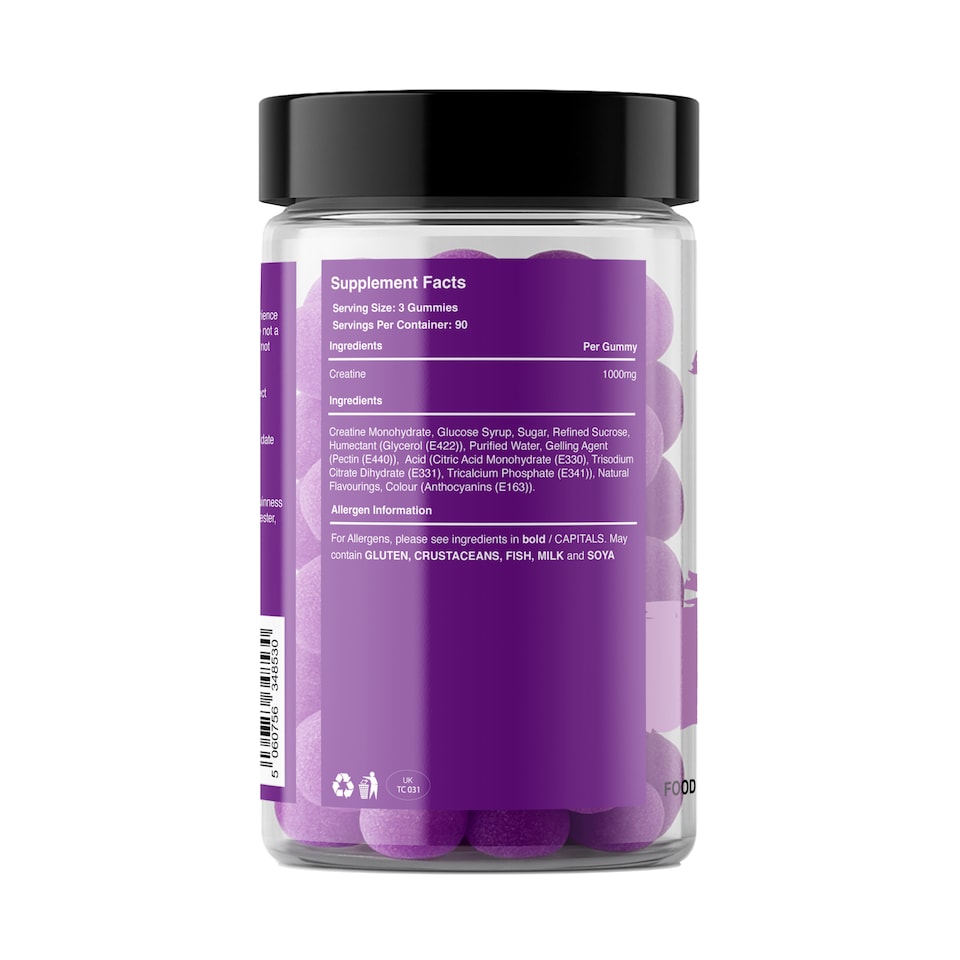 image 1 of Warrior Creatine Monohydrate Gummies – 3000mg Creatine per Serving, Chewable & No-Mix – Grape Fury, 90 Gummies (30 Servings)