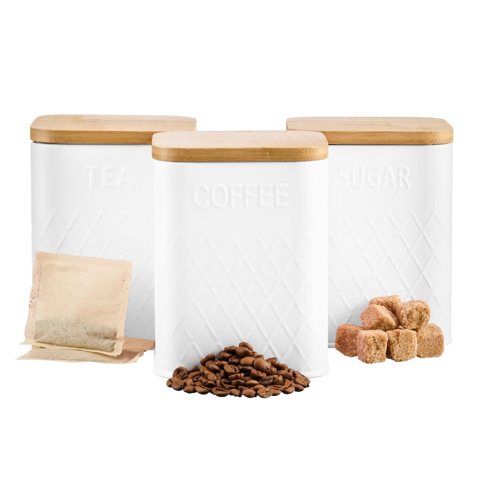 image 1 of Cooks Professional 5 Piece Square Kitchen Storage Cannister Set with Bamboo Lids | White | White | 5