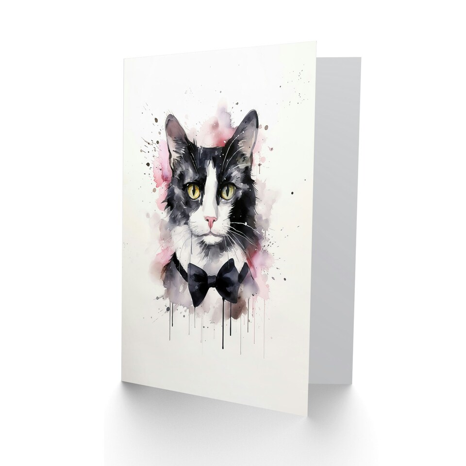 image 1 of Tuxedo Watercolour Pet Portrait Cat Lover Blank Just to Say Card