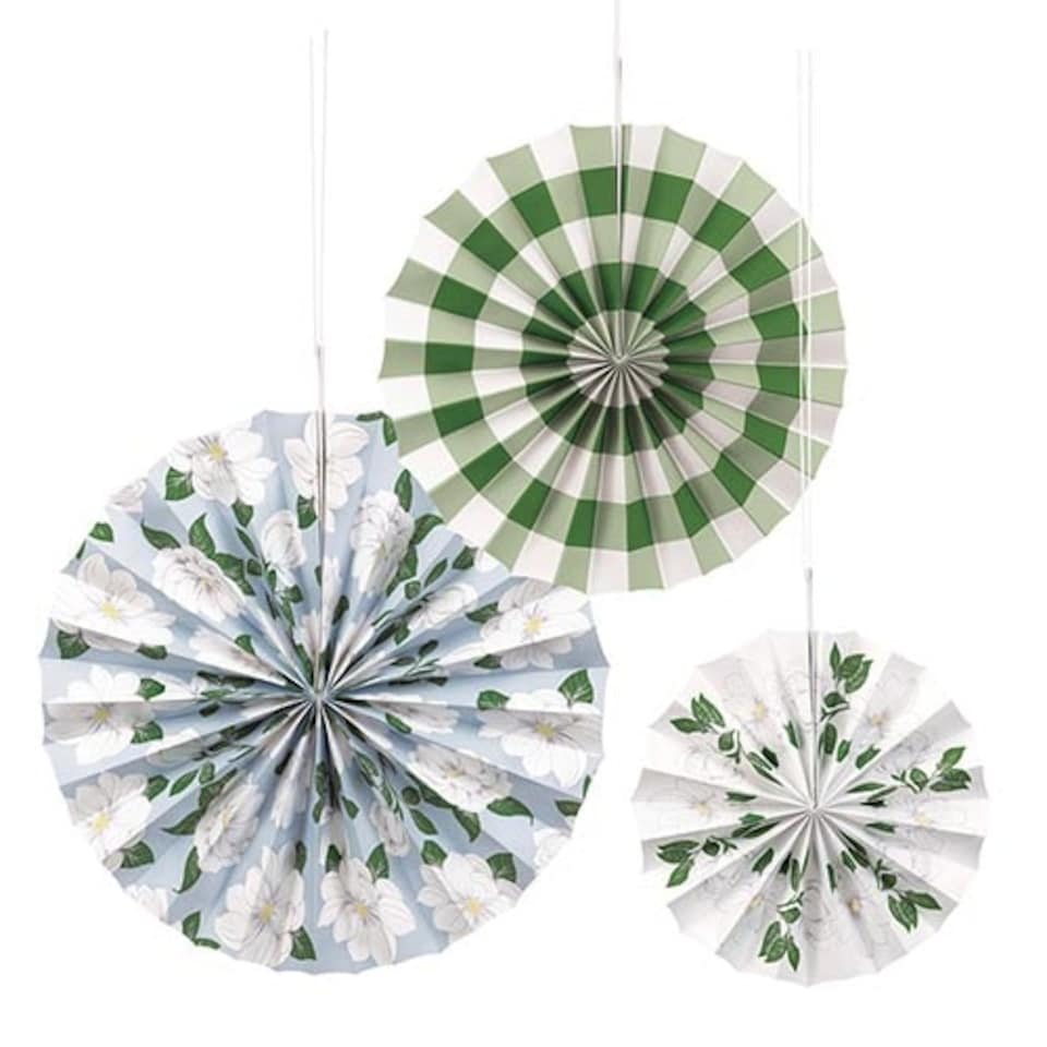 image 1 of Garden Party Assorted Paper Fan Hanging Decorations - Pack of 3