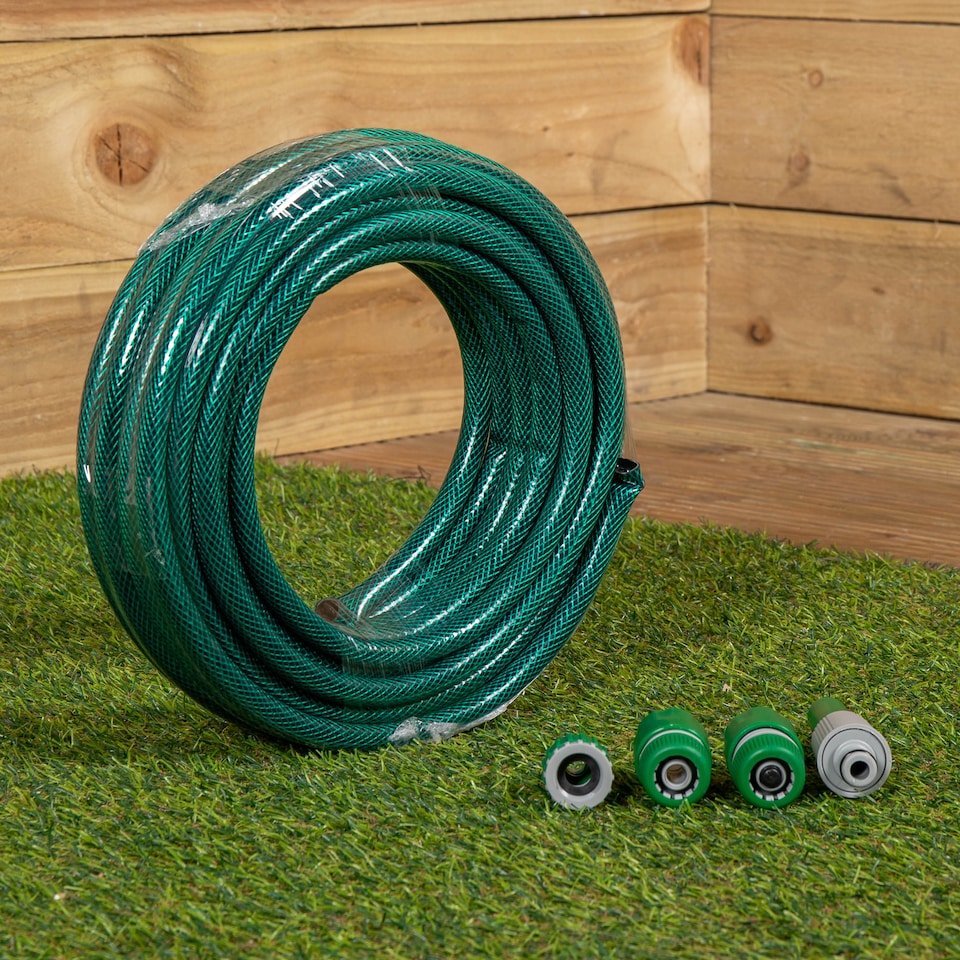 image 1 of 15m Garden Hose and Spray Nozzle Set | Green | Green