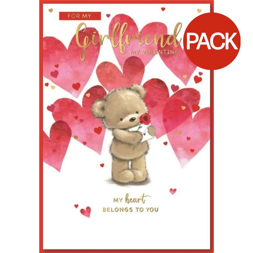 Simon Elvin Girlfriend Hearts Valentine Greetings Card (Pack of 6) - White/Red/Pink - One Size