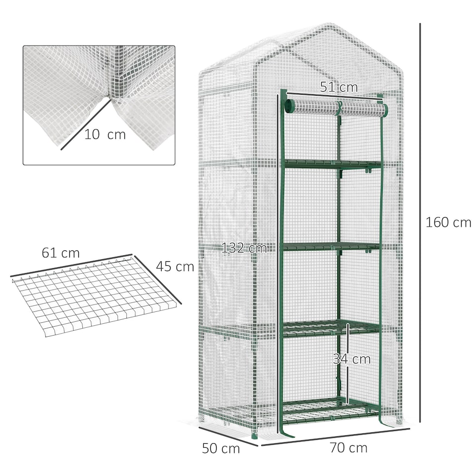 image 1 of Outsunny Mini Greenhouse 4-Tier Portable Plant House Shed w PE Cover, Green