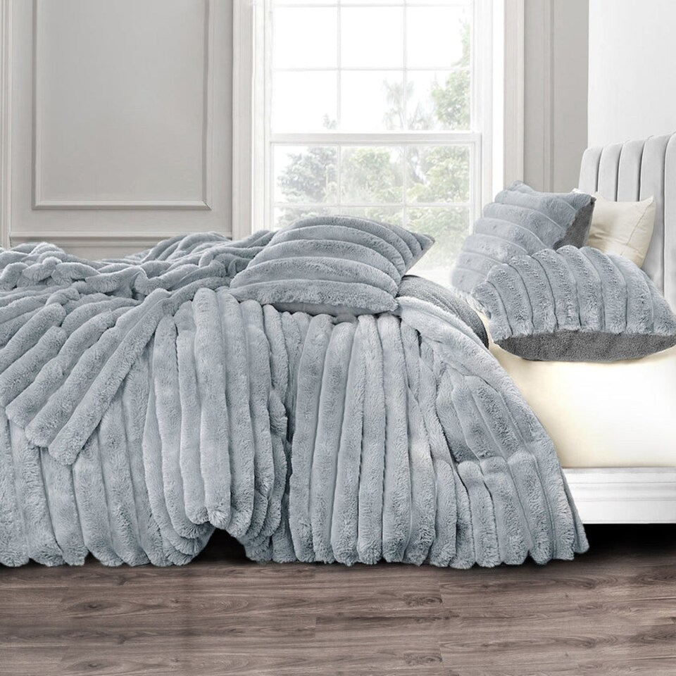 image 1 of Velosso Jumbo Cord Faux Rabbit Fur Duvet Cover and Pillowcase Set