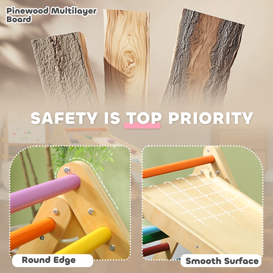 image 1 of AIYAPLAY Toddler Climbing Frame, Wooden Indoor Play Triangle Set