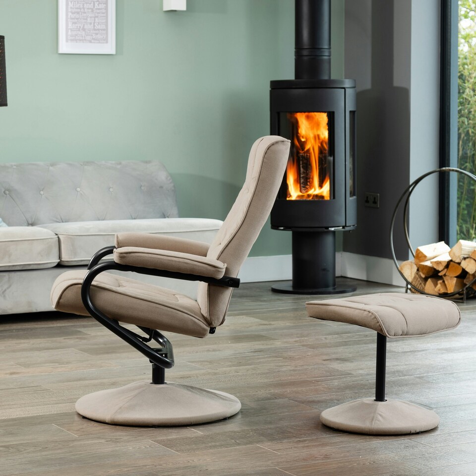 image 1 of Ripley Swivel Recliner and Footstool - Cappuccino