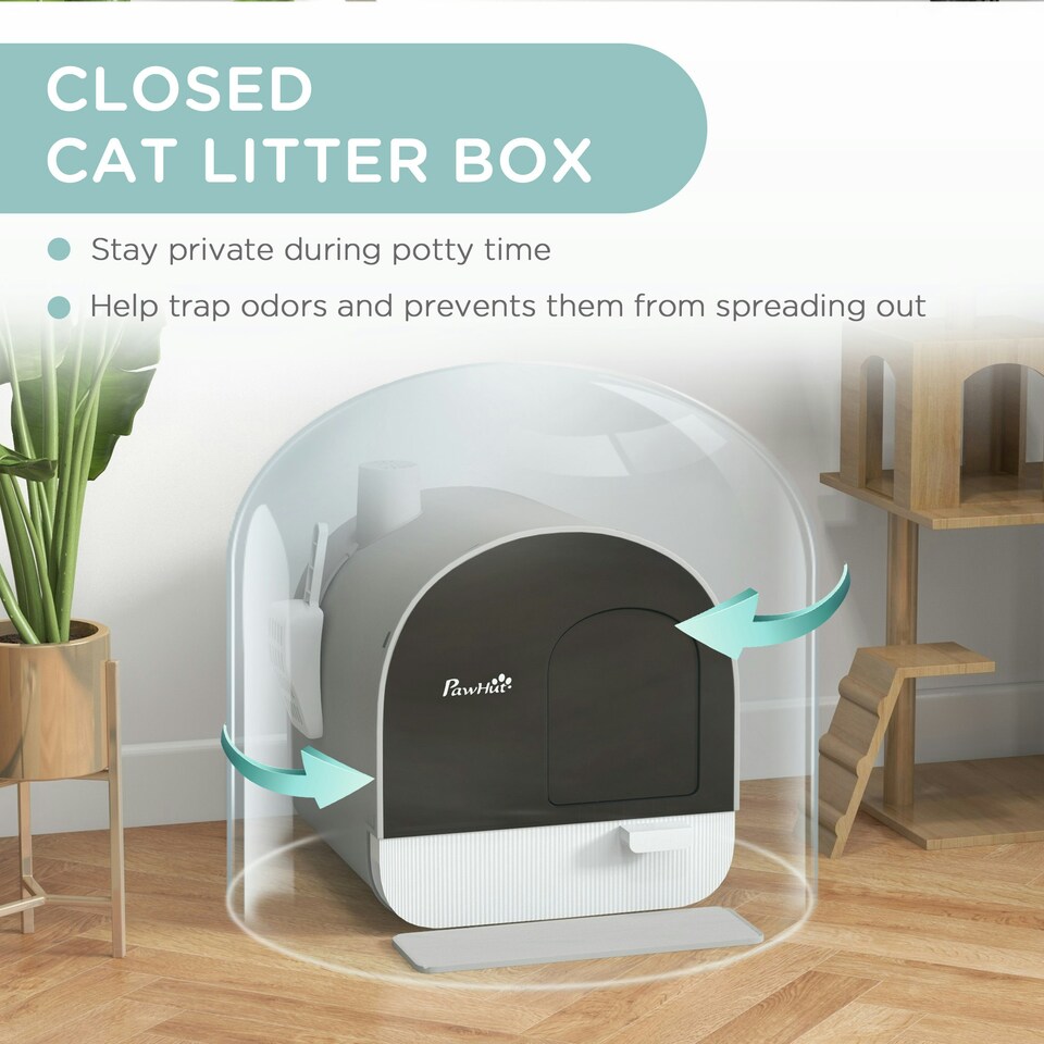 image 1 of PawHut Cat Litter Box Kitten Litter Tray w/ Lid, Scoop, Filter, Flap Door, Grey