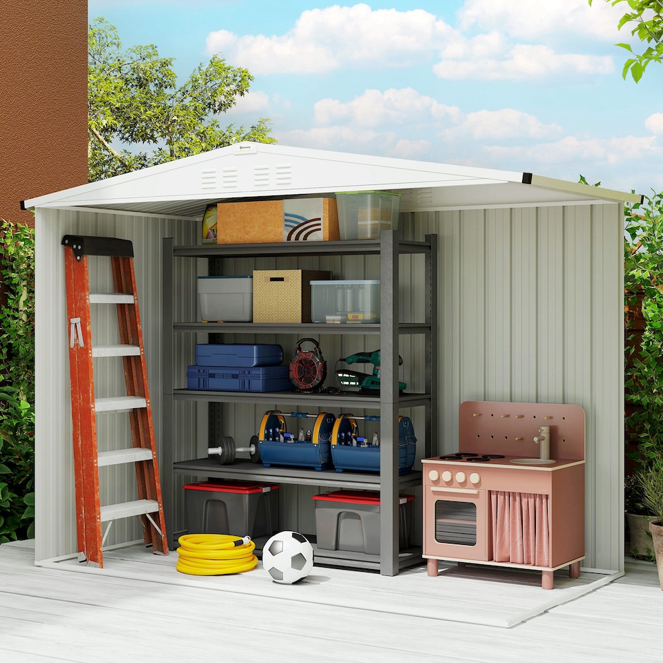 image 1 of Outsunny 8 x 4 ft Garden Storage Shed, Outdoor Metal Shed, Light Grey | Grey | Light Grey | 1