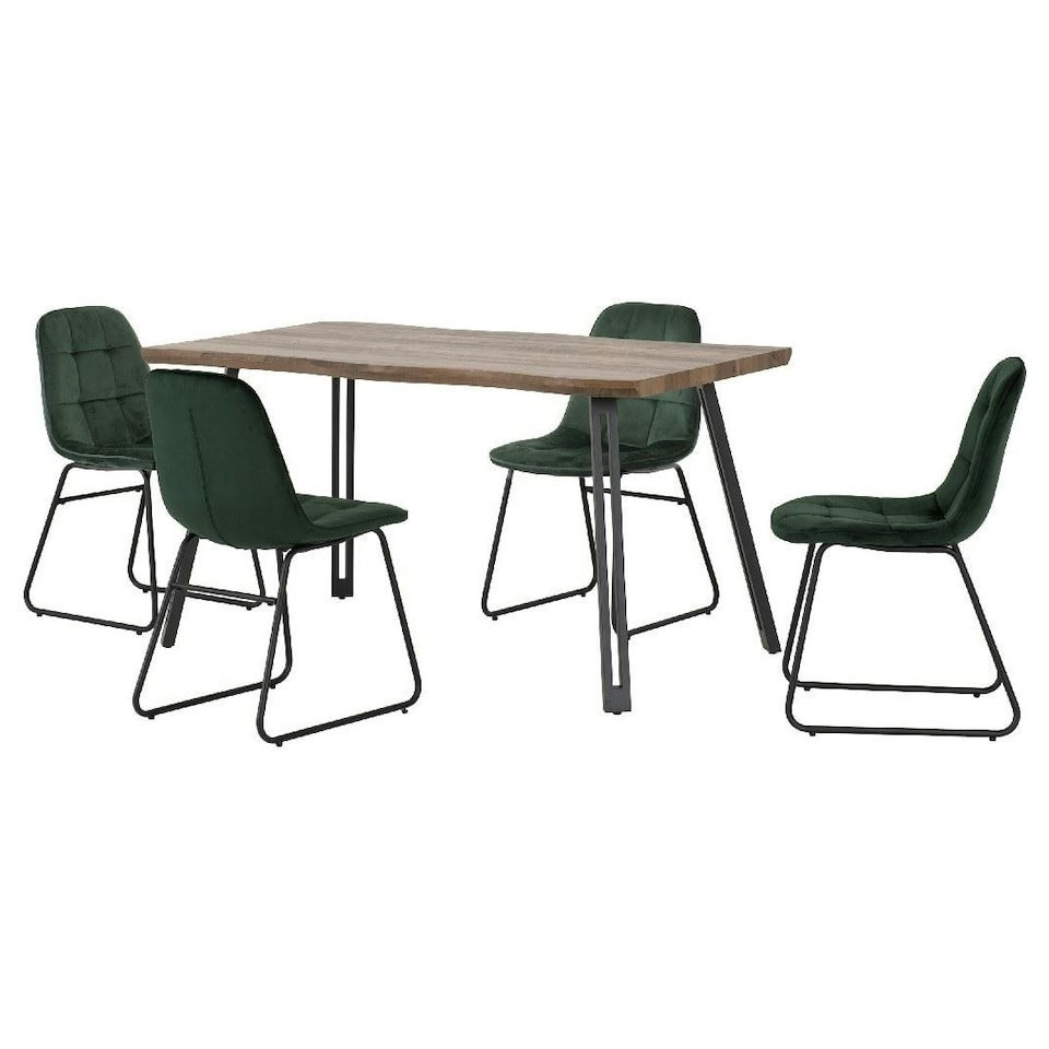 image 1 of Quebec Wave Edge Dining Set with 4 Velvet Lukas Chairs Green | Emerald Green