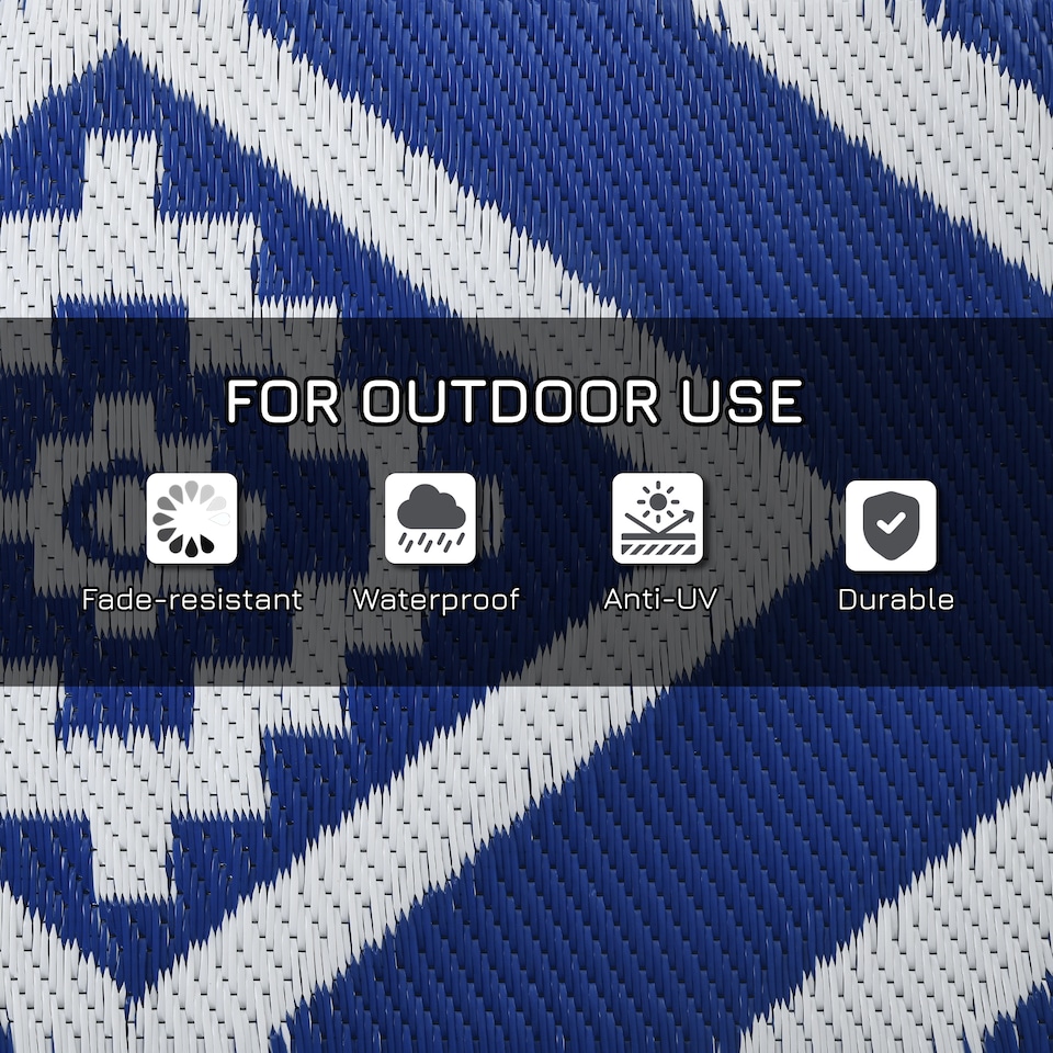 image 1 of Outsunny Reversible Waterproof Outdoor Rug W Carry Bag, 182 x 274cm, Brown | Blue | Blue and White | 182 x 274 x 0.3cm