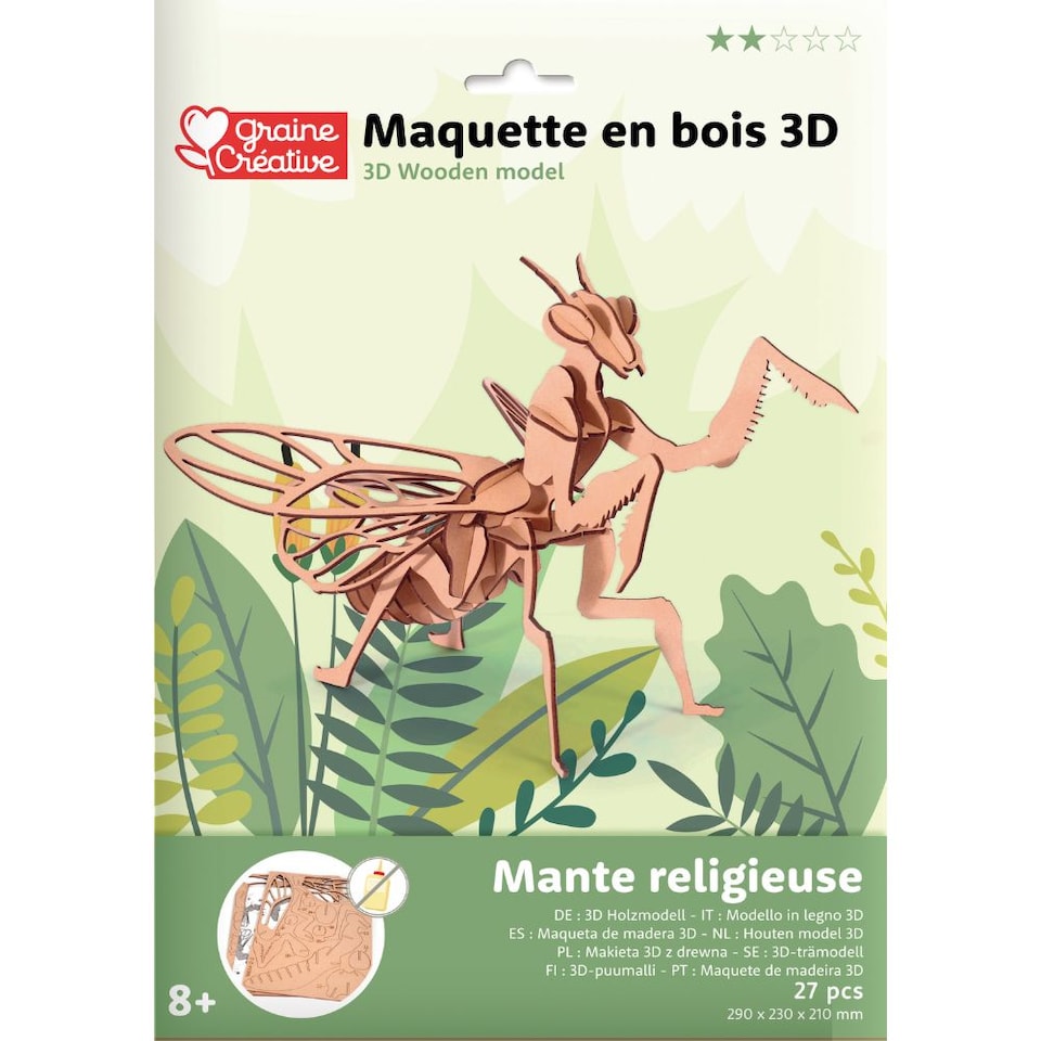 image 1 of 3D Wooden Model Kit Praying Mantis - Craft Gifts for 8 yrs +