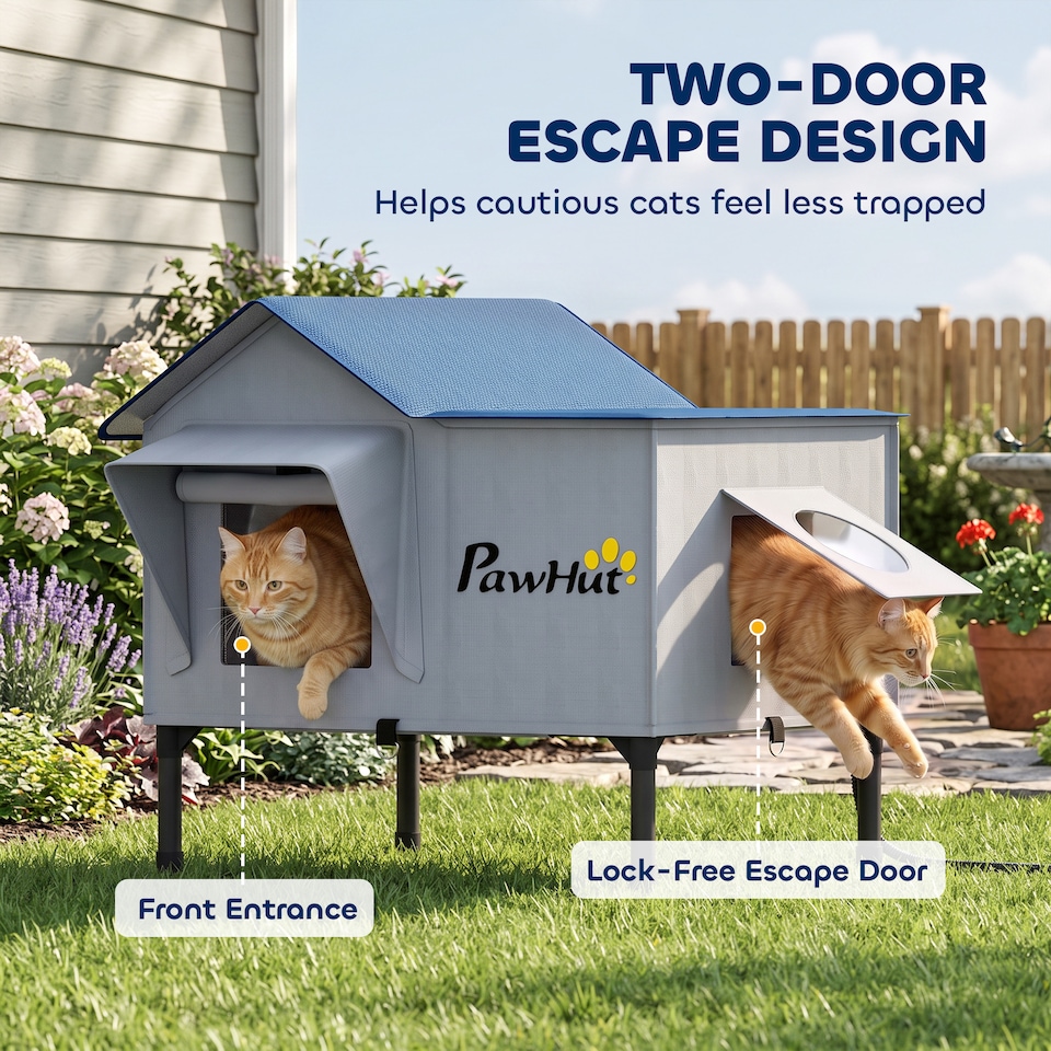 image 1 of PawHut Heated Cat House Weatherproof Cat House for Outside with Heating Pad
