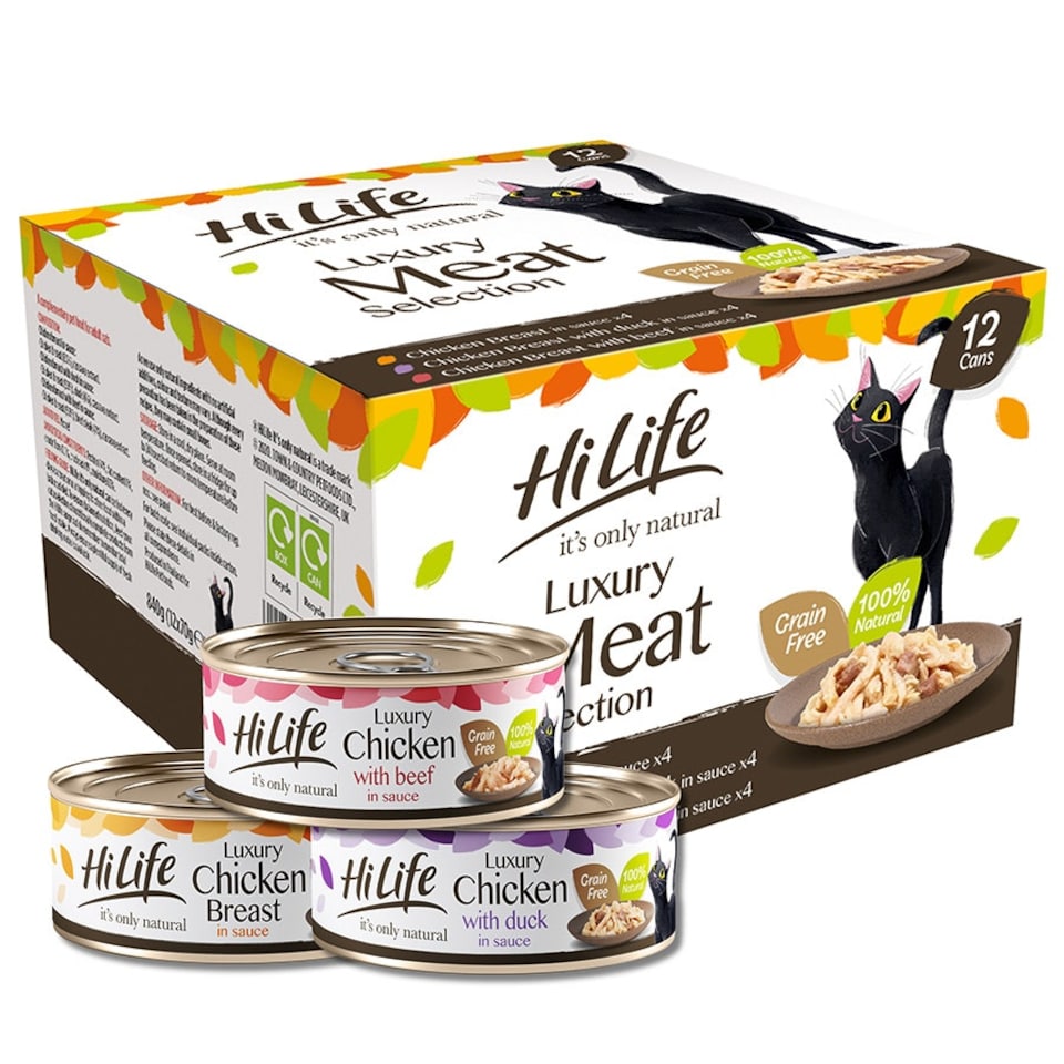 image 1 of Hilife It's Only Natural Cat Lux Meat Selection 12x70g (Pack of 4)
