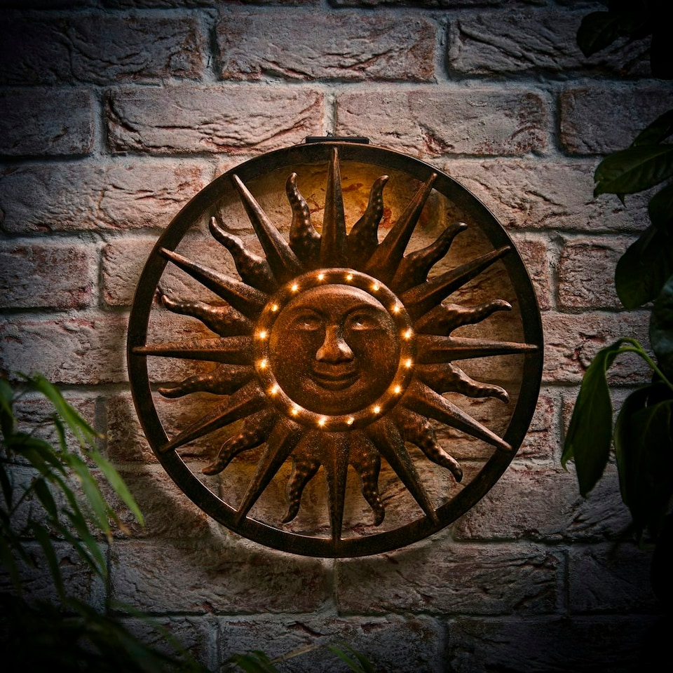 image 1 of ValueLights Solar Powered Outdoor Apollo Sun Wall Art Garden Fence Ornament Light