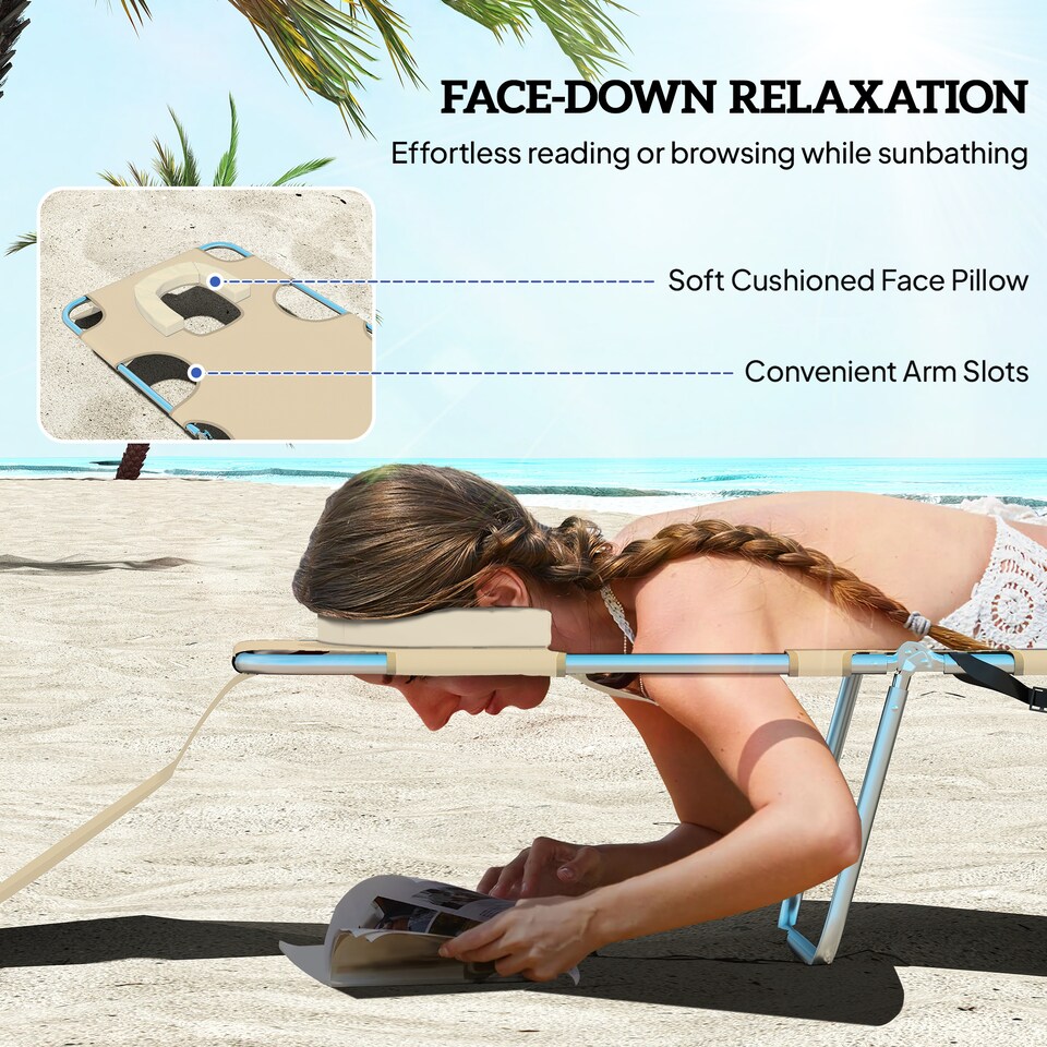 image 1 of Outsunny Sun Lounger with Reading Hole, Folding Garden Lounger, Beige