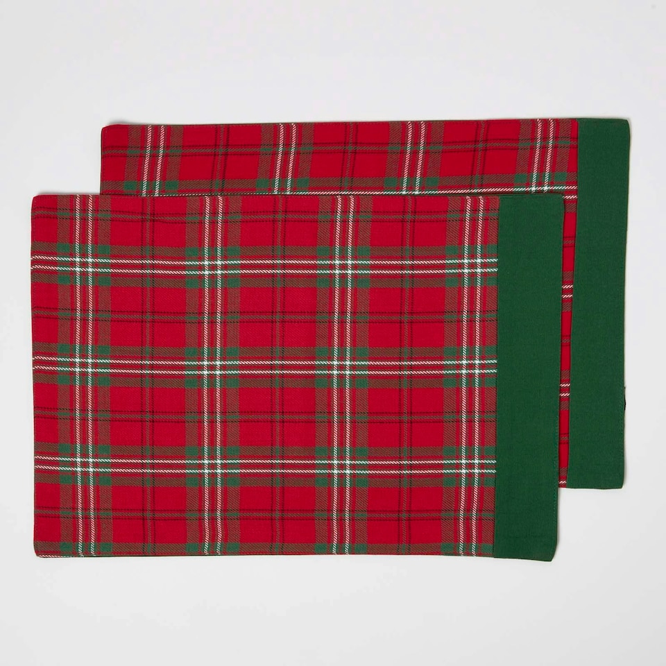 image 1 of Homescapes Cotton Christmas Prince Edward Tartan Pack of 2 Placemats