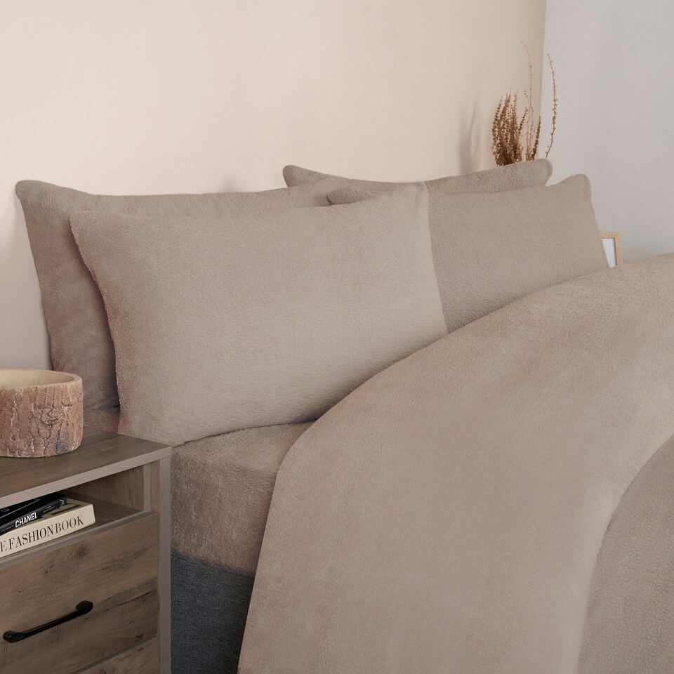 image 1 of OHS Teddy Fleece Soft Cosy Warm Thermal Plush Plump Duvet Cover and Pillowcase Bedding Set | Orange | Rust | Double