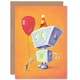 image 1 of Cute Robot  Party Hat And Balloon Boy  Kids Birthday Greeting Card