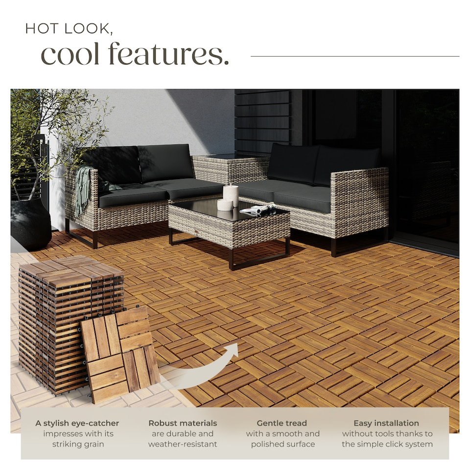 image 1 of Outdoor Tiles Tabula - easy click installation, acacia wood, weather-safe | Brown | brown | 31 x 31 x 2,20 cm | 20