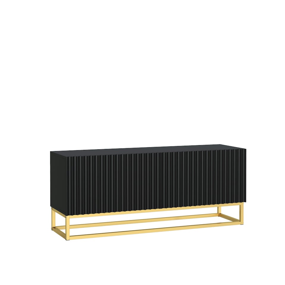 image 1 of TV Unit 100cm Black Matt Fluted Fronts with Gold Metal Base Black