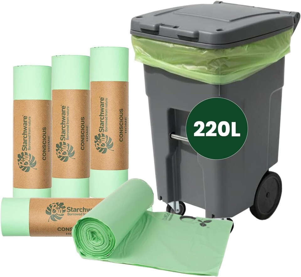 image 1 of ECONX 220L X 20 Compostable Wheelie Bin Liners Bags Biodegradable Refuse Sacks Waste Bag