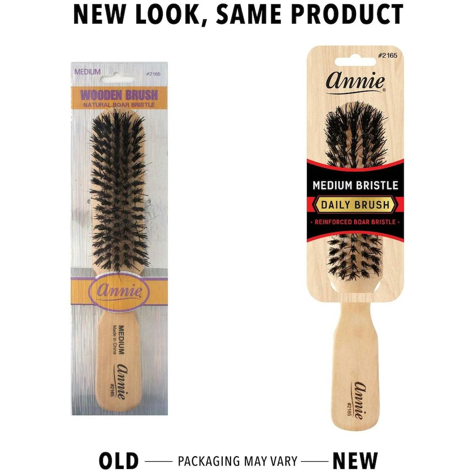 image 1 of Annie Natural Boar Bristle Medium Wooden Brush 5 Row 2165