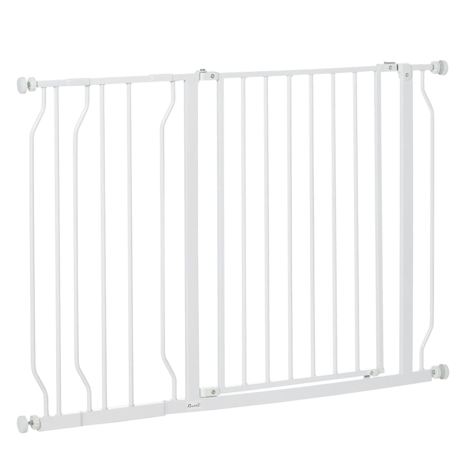 image 1 of PawHut Dog Gate Wide Stair Gate w/ Door Pressure Fit, 75-115W cm, White