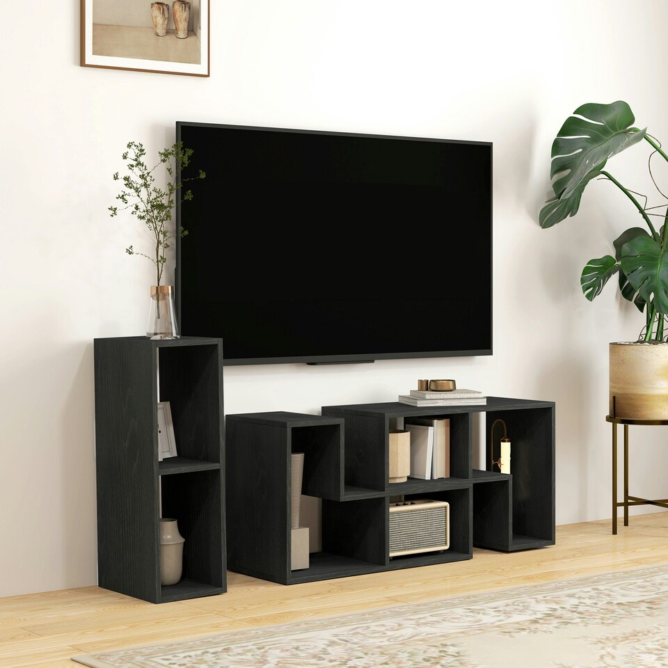 image 1 of HOMCOM TV Unit for TVs up to 75 Inches, Free Combination TV Stand, Black