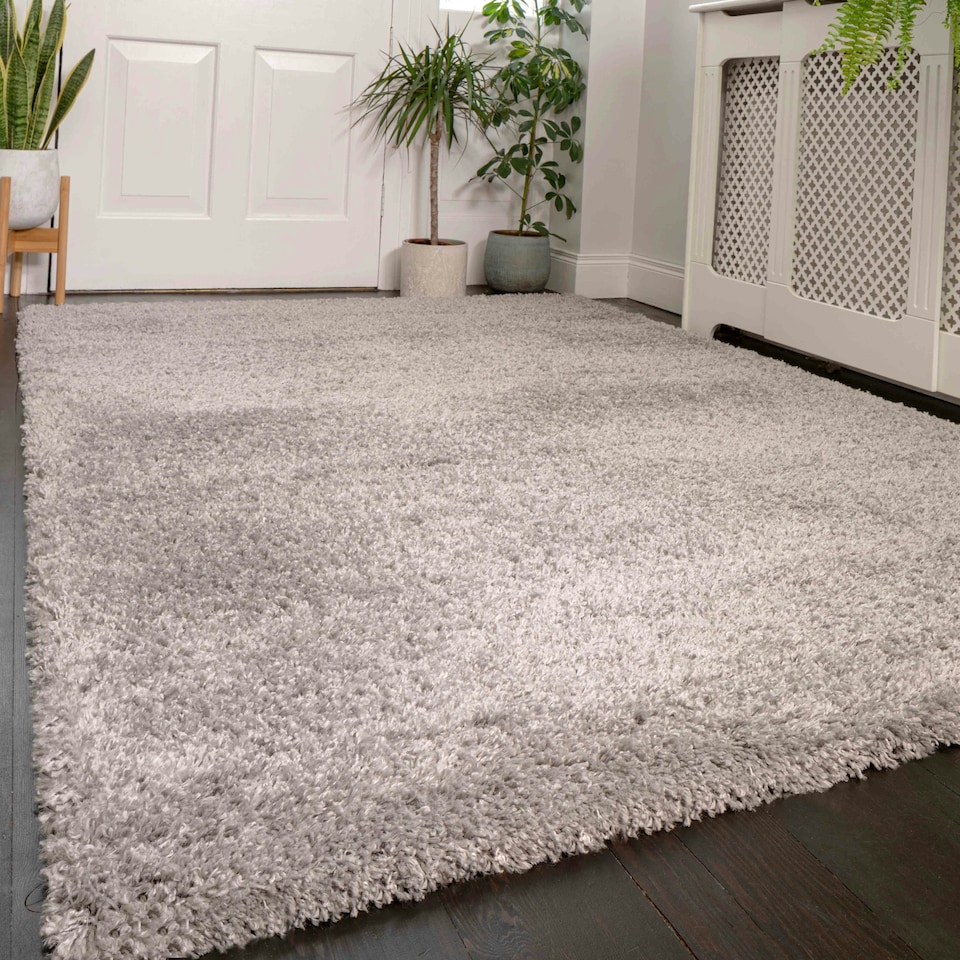 image 1 of KUKOON Silver Grey Deep Pile Shaggy Living Room Area Rug 80cm x 150cm