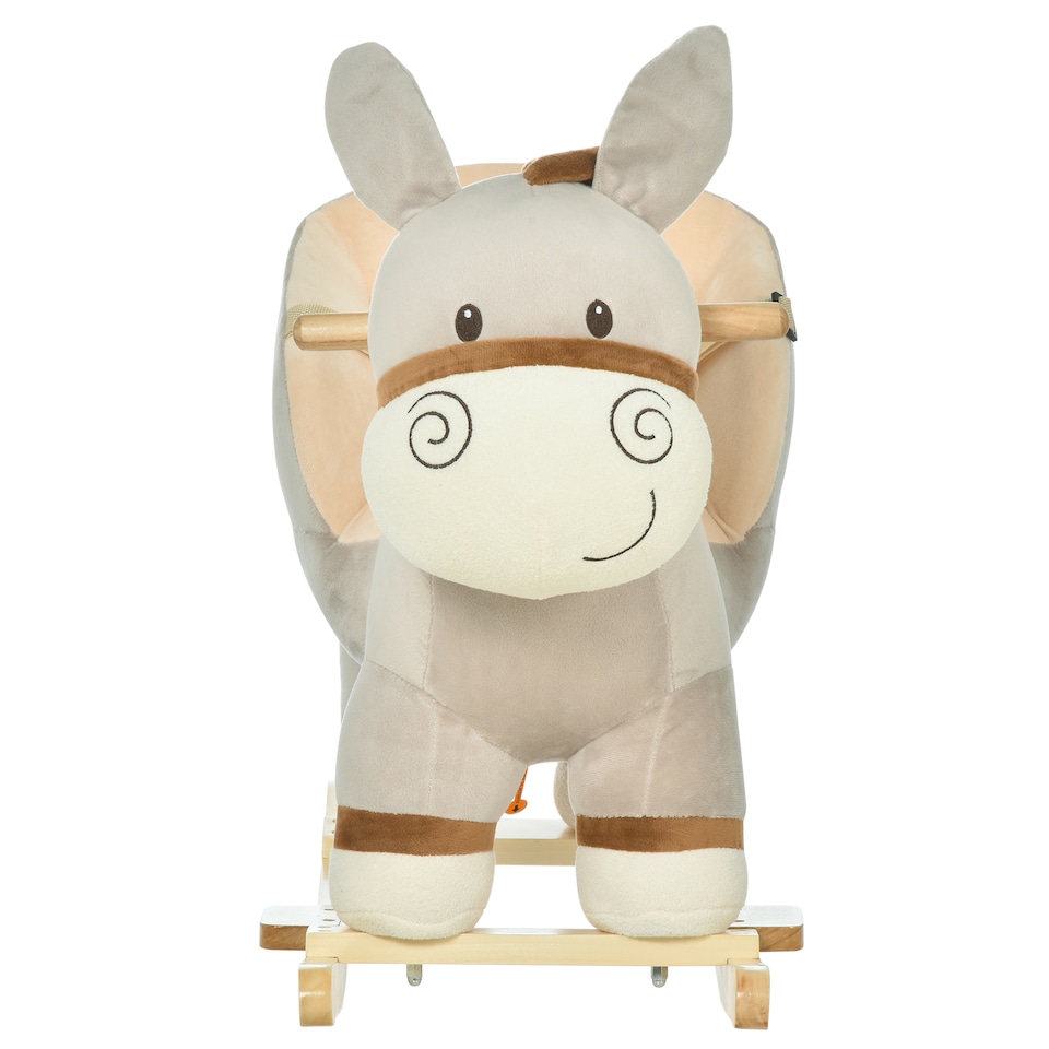 image 1 of HOMCOM Kids Rocking Horse, Children Plush Ride On Donkey Animal Rocker with Sound, Wood Base Seat, Safety Belt, Baby Toy Rocker for Toddler 18 - 36 Months, Grey