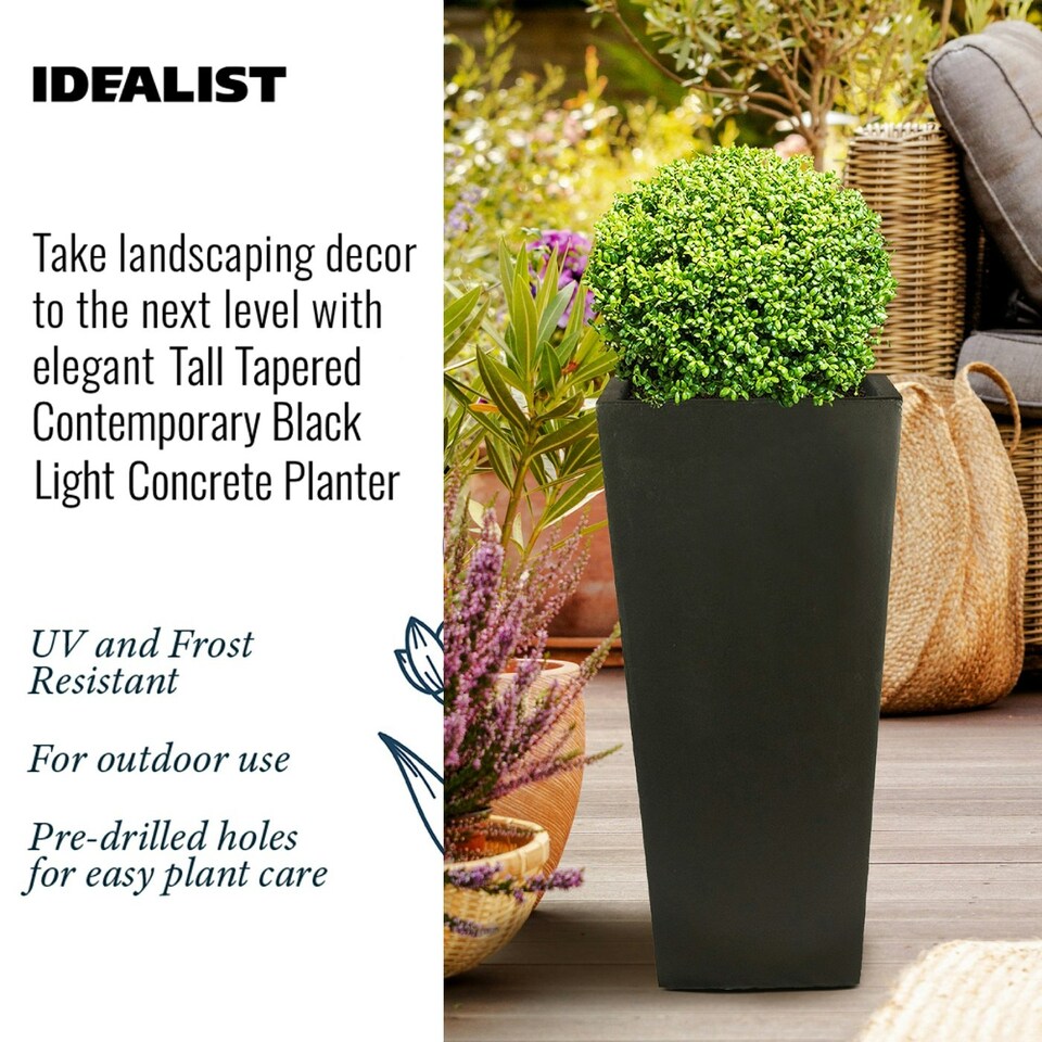 image 1 of Tall Tapered Black Light Concrete Garden Planter H65 L32 W32 cm, 67 ltrs Cap.
