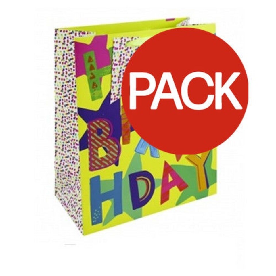 Eurowrap Neon Happy Birthday Gift Bag (Pack of 6) - Multicoloured - L