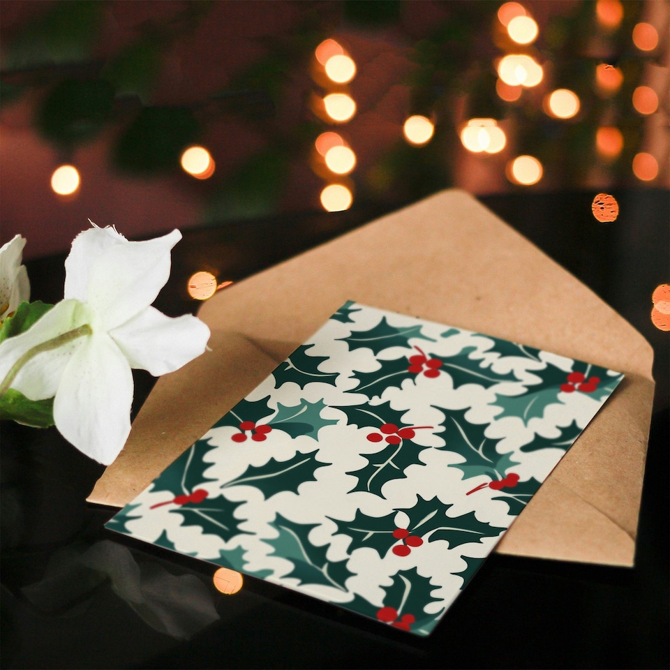 image 1 of Holly Plant Leaf Berry Festive Graphic Blank For Him Or Her Art Xmas Festive Christmas Card