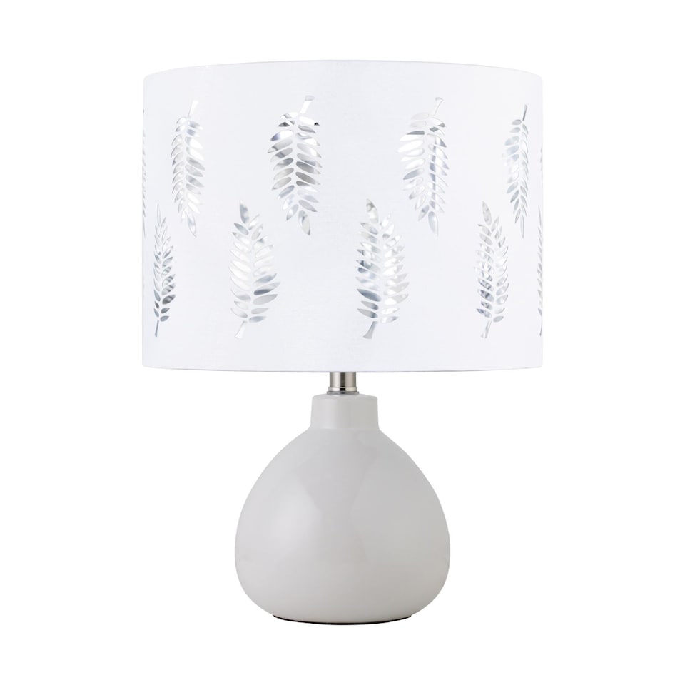 image 1 of Set of 2 Tuscan - White Ceramic Lamps with White Fern Shade | White | White | Large | 2