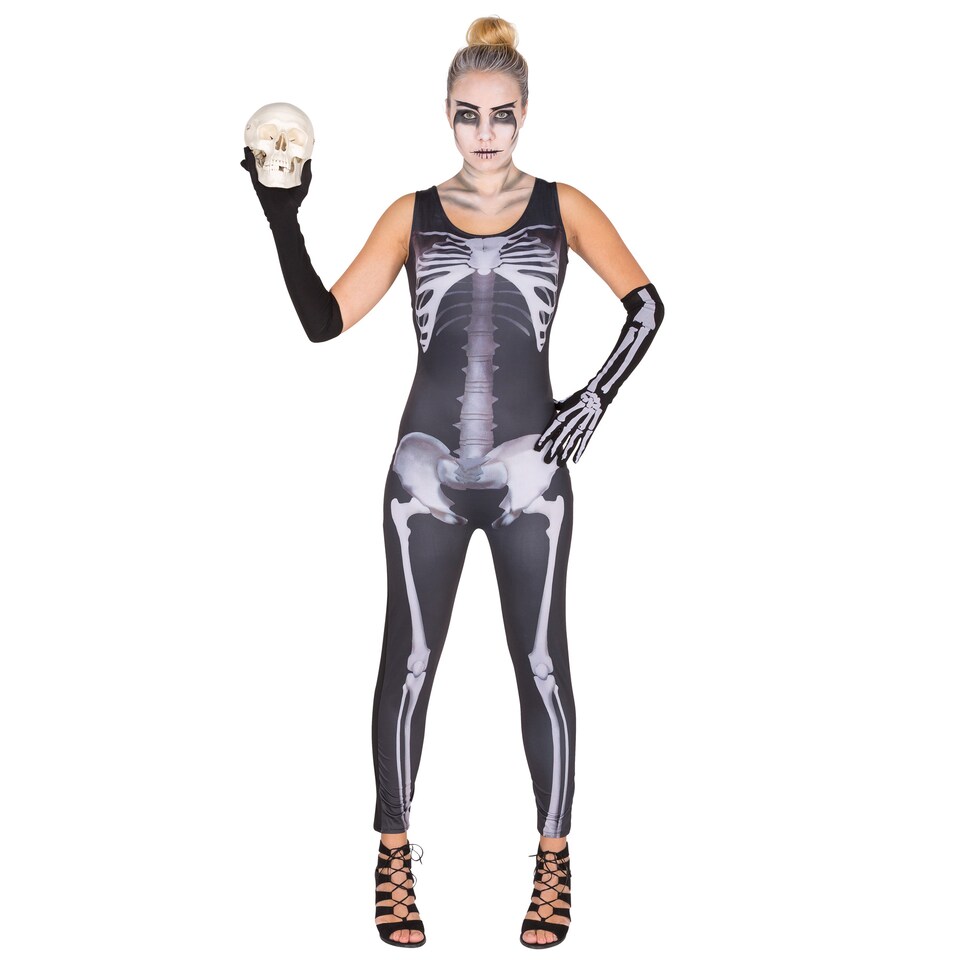 image 1 of Womens Skeleton Jumpsuit Costume | Black | black | M | 1