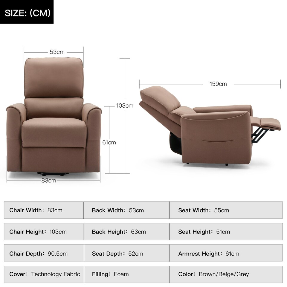 image 1 of Clifton Electric Fabric Single Motor Rise Recliner Lift Mobility Chair (Beige)