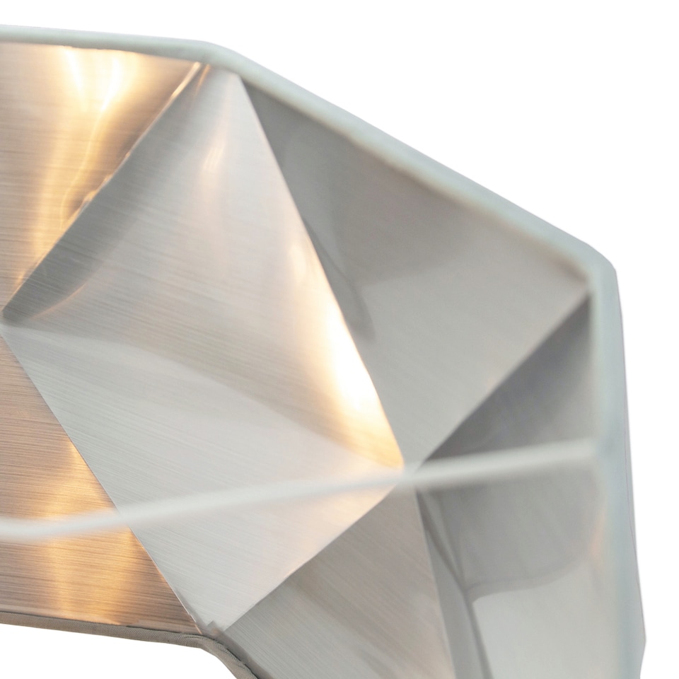 image 1 of Grey Cotton 12 Inch Geometric Shade with Inner Brushed Silver Metal Effect Lining | Grey