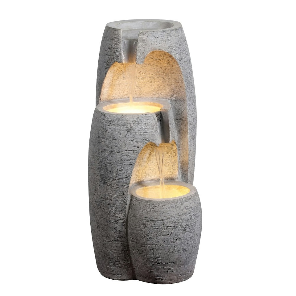 image 1 of Teamson Home Garden Outdoor Water Feature, Modern 3-Tier Cascading Urn Water Fountain, With LED Lights, Grey
