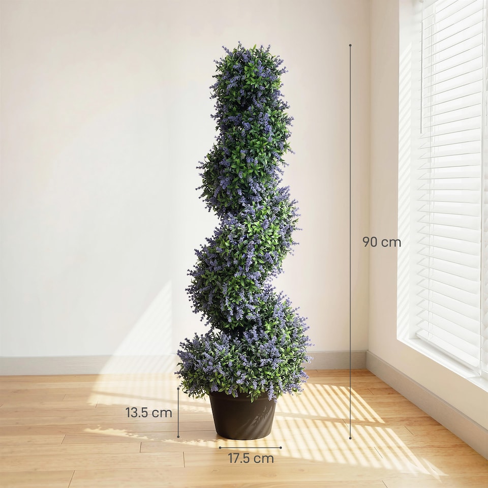 image 1 of Artificial Lavender Topiary Tree with 315 Leaves and 315 Flowers, Set of 2
